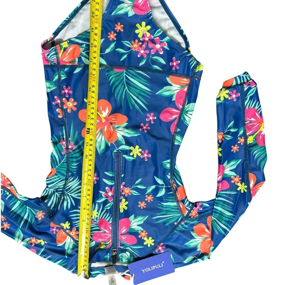 YOLIPULI Girls Long Sleeve Rashguard Swimsuit UV Protection One-Piece Swimwear - Picture 3 of 4